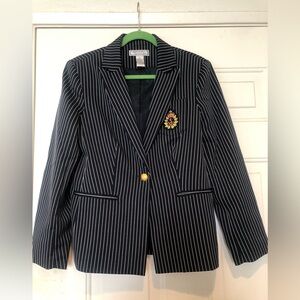NWOT Navy Pinstripe Blazer with Crest